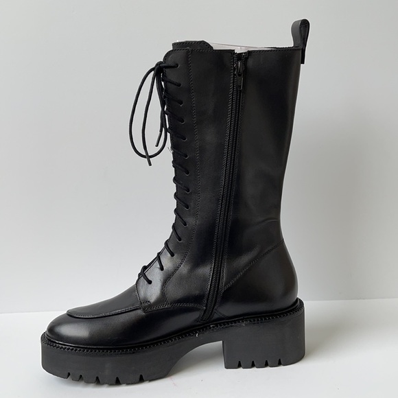 ASOS DESIGN Alpha Premium Leather Lace-Up Boots Black Size 9 | Chunky Platform - Picture 7 of 10